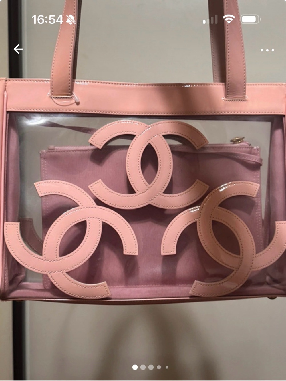 CHANEL Pink Clear Vinyl Triple CC Tote with Matching Pouch
